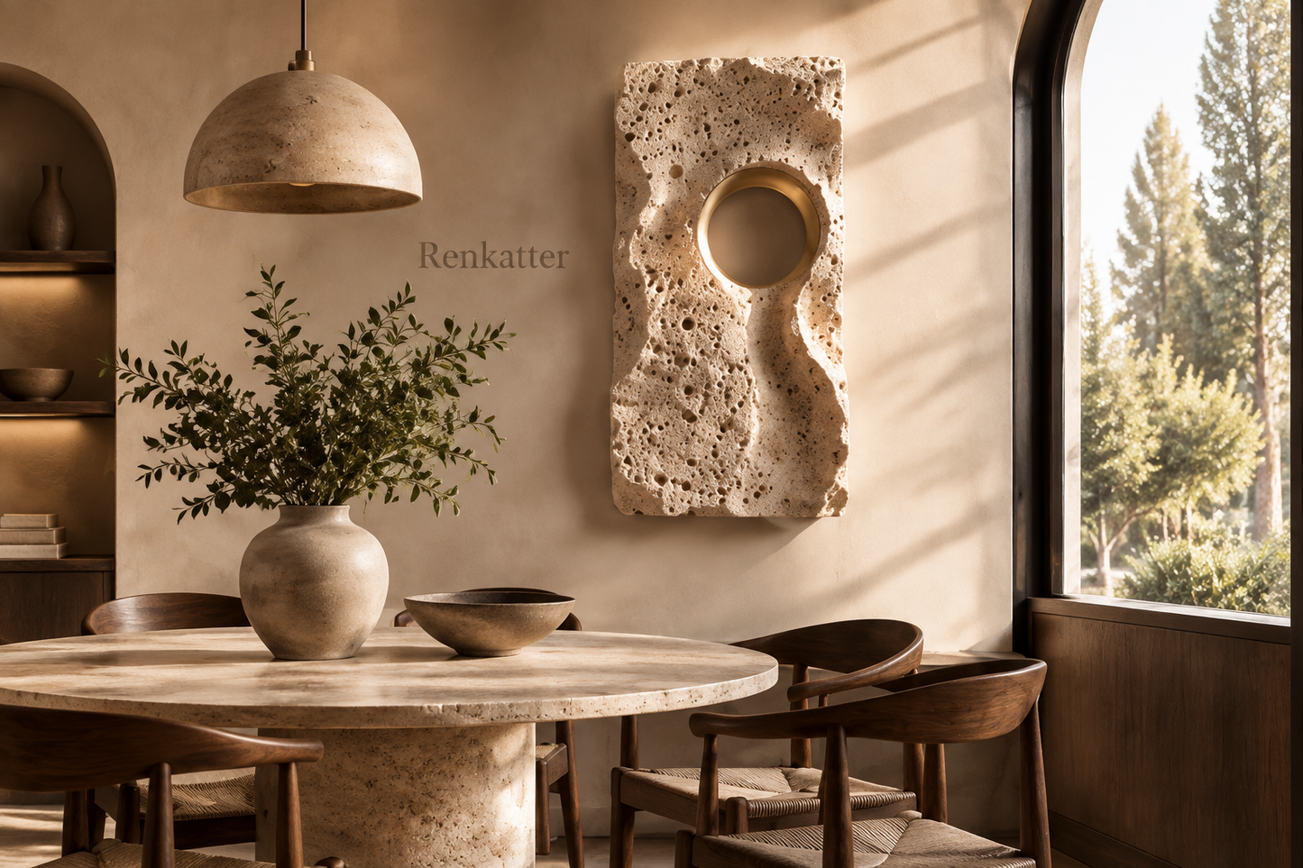 Renkatter Rectangular Porous Travertine Wall Sculpture