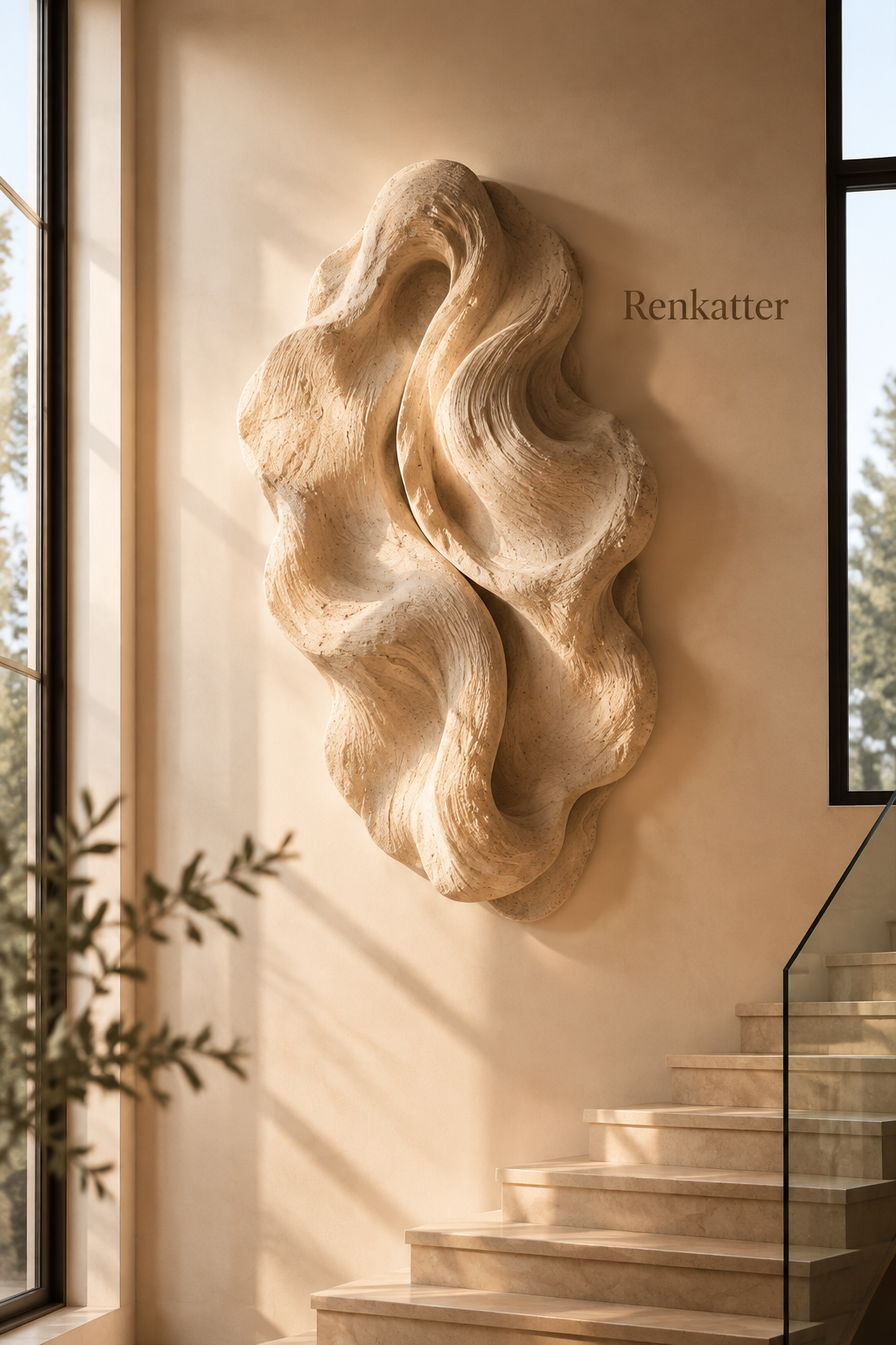 Renkatter Abstract Wave Stone Wall Sculpture