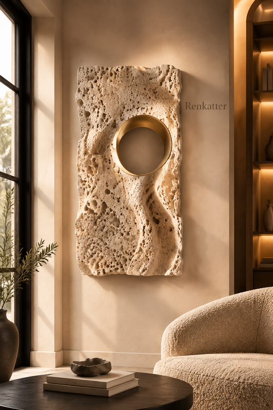 Renkatter Rectangular Porous Travertine Wall Sculpture