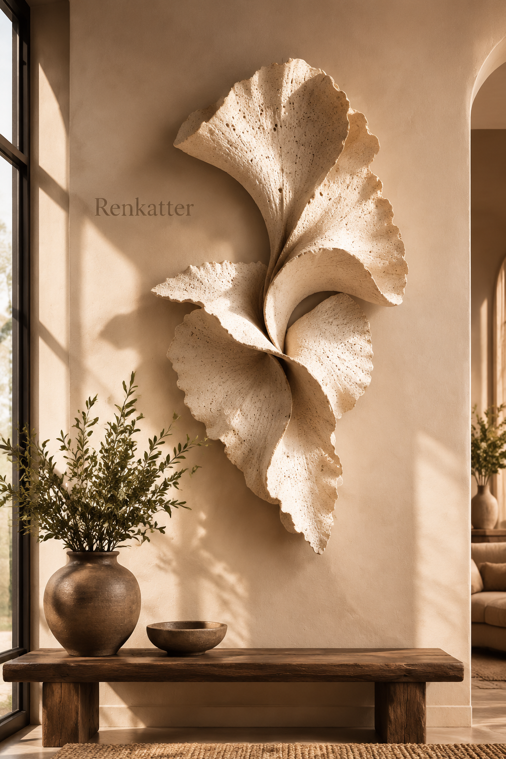 Renkatter Ginkgo Leaf Travertine Wall Sculpture
