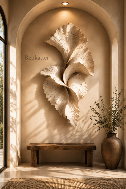 Renkatter Ginkgo Leaf Travertine Wall Sculpture