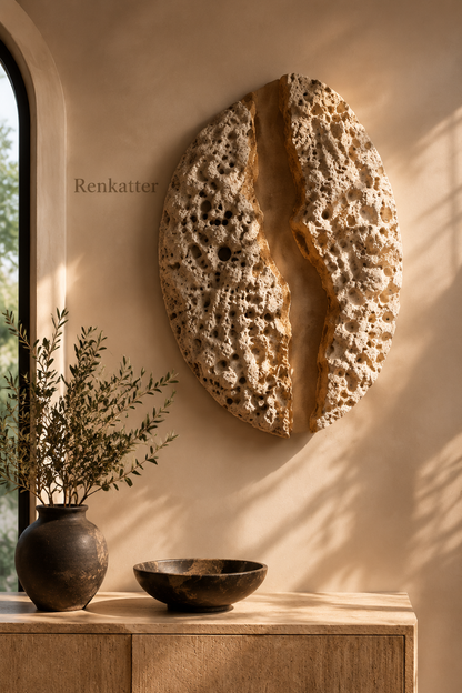Renkatter Split Oval Porous Travertine Wall Sculpture