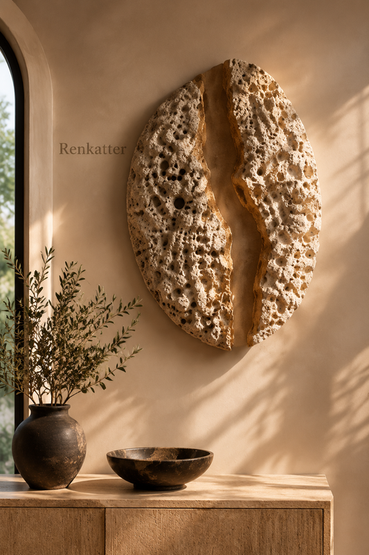 Renkatter Split Oval Porous Travertine Wall Sculpture