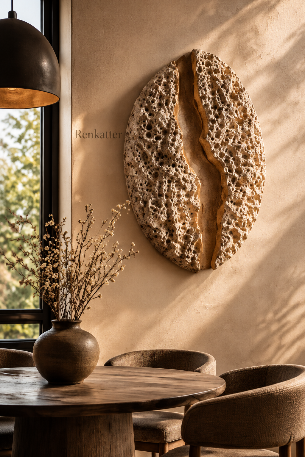 Renkatter Split Oval Porous Travertine Wall Sculpture