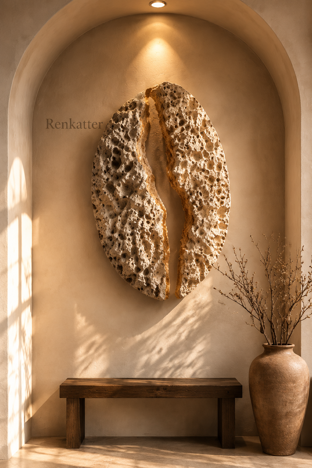 Renkatter Split Oval Porous Travertine Wall Sculpture