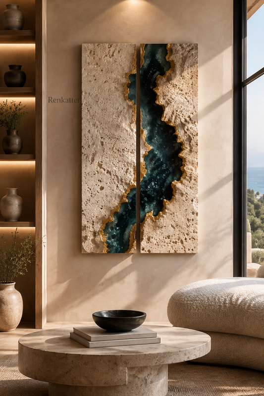 Renkatter two-Piece Geode Travertine Wall Sculpture