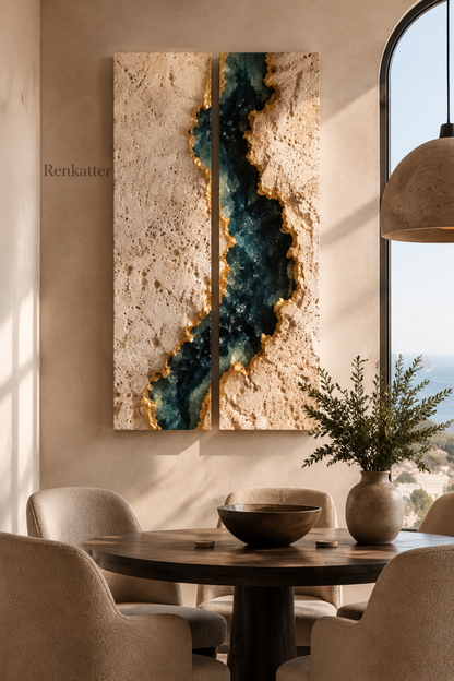 Renkatter two-Piece Geode Travertine Wall Sculpture