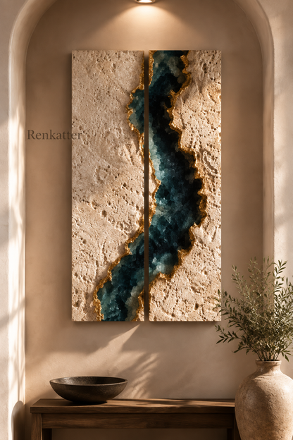 Renkatter two-Piece Geode Travertine Wall Sculpture