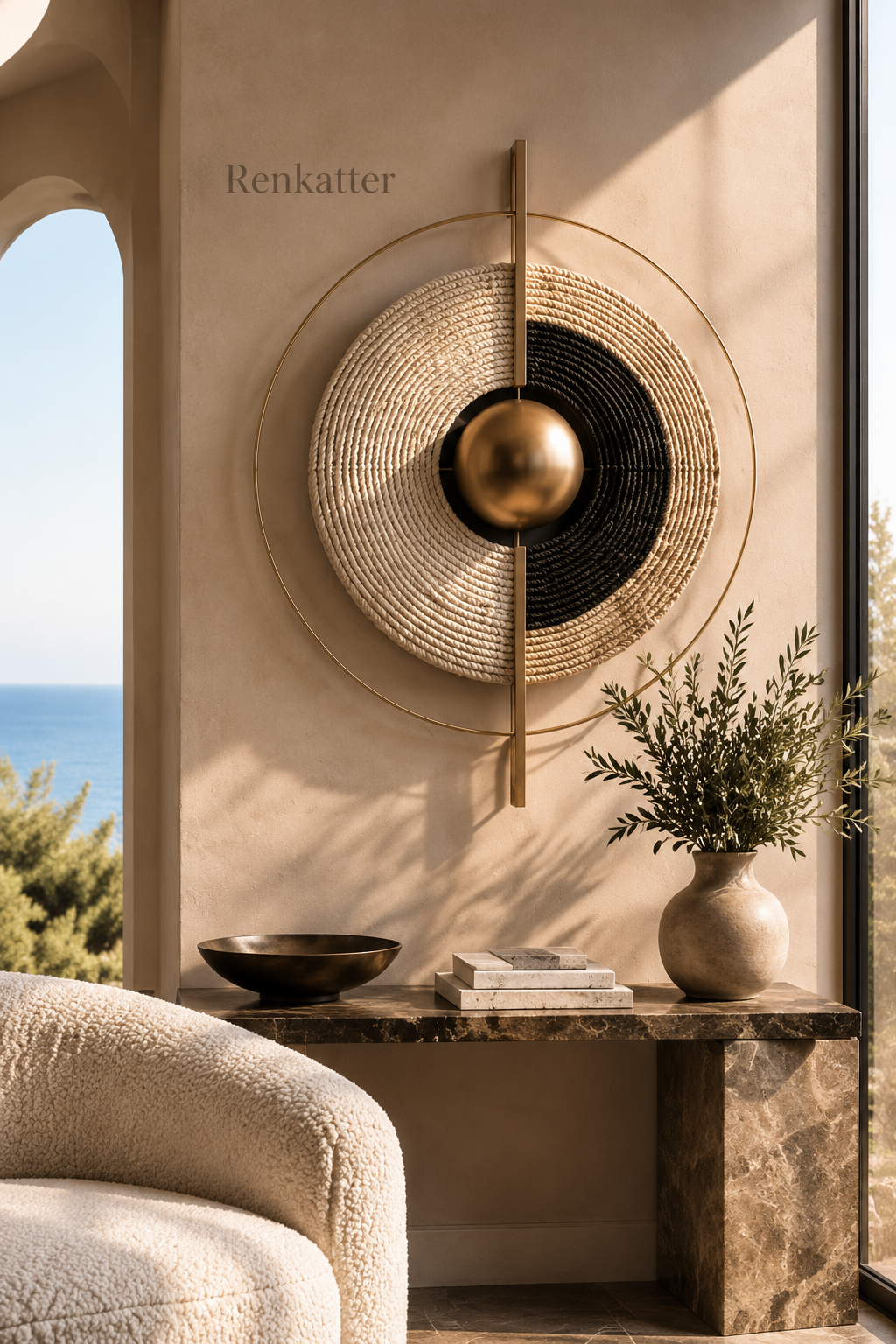Renkatter Two-Tone Woven Disc & Sphere Metal Wall Sculpture