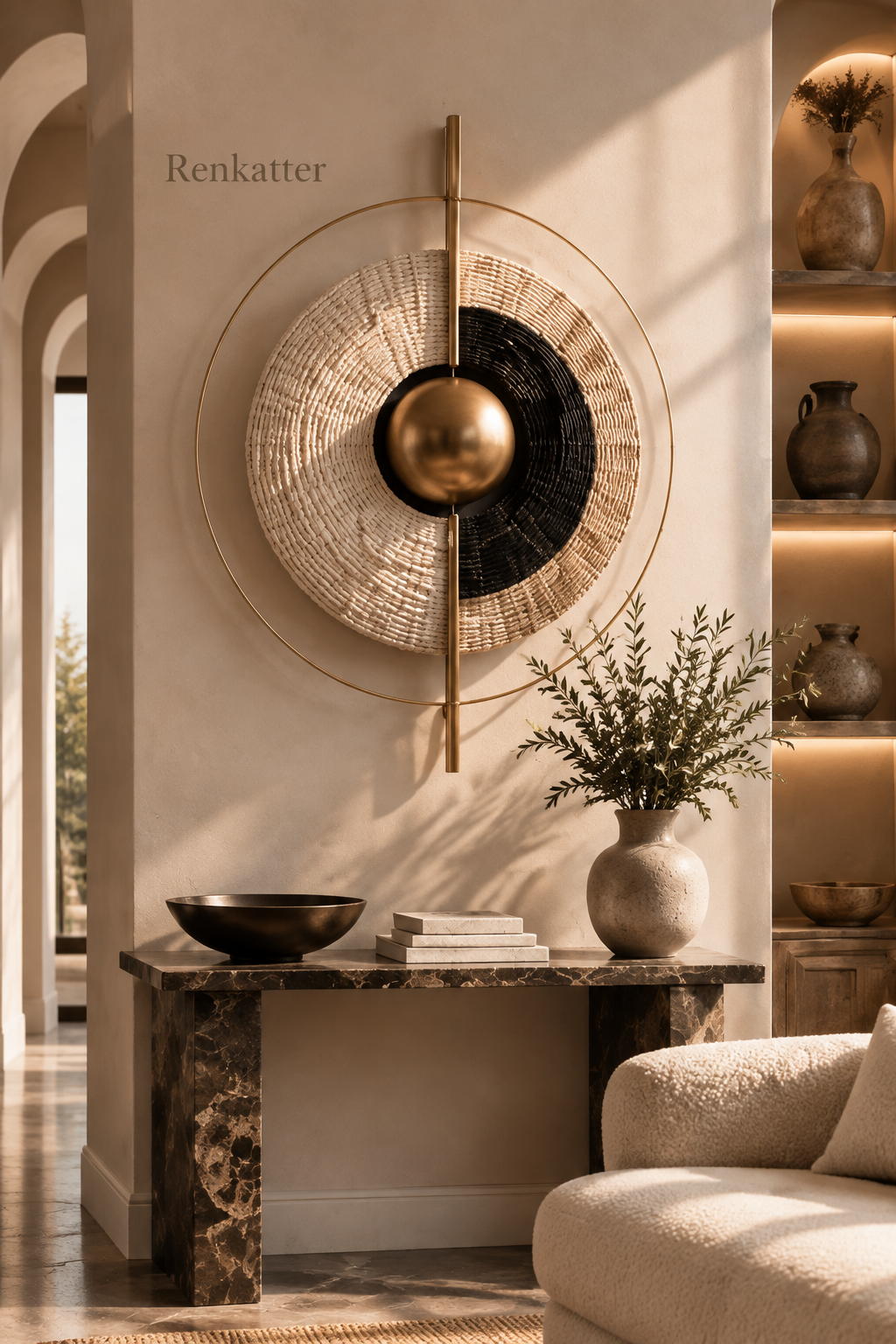 Renkatter Two-Tone Woven Disc & Sphere Metal Wall Sculpture
