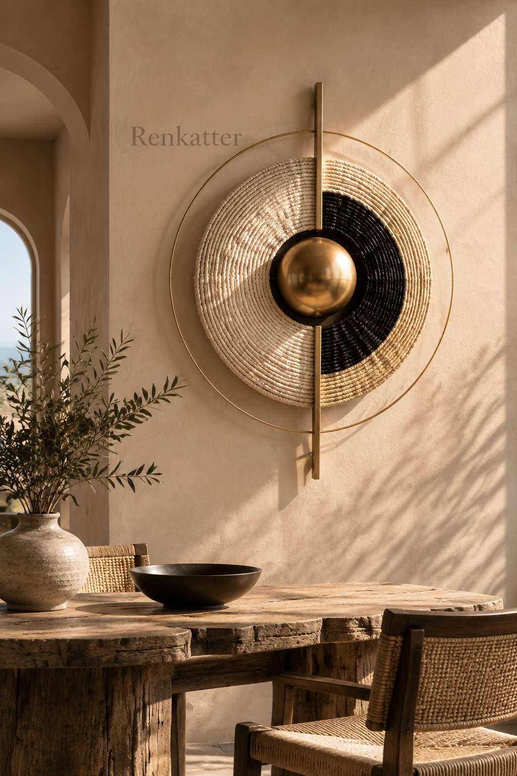 Renkatter Two-Tone Woven Disc & Sphere Metal Wall Sculpture