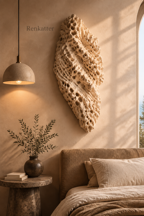 Renkatter Organic Porous Travertine Vertical Wall Sculpture