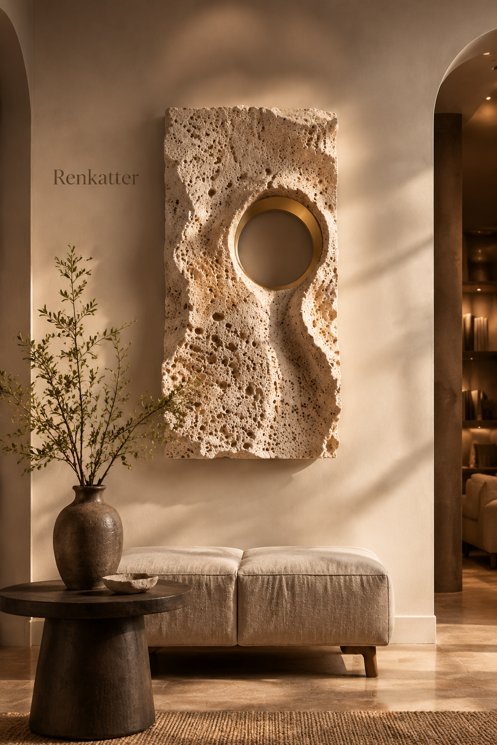 Renkatter Rectangular Porous Travertine Wall Sculpture